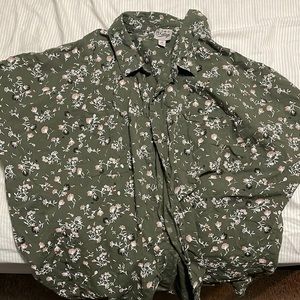 Green Floral Button up